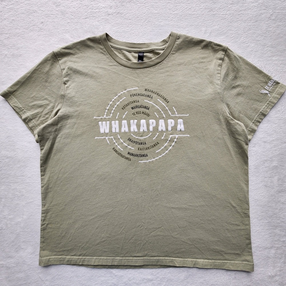 Te Wananga o Raukawa MÄori Whakapapa T Shirt Mens 2XL Sage Otaki New Zealand XXL
